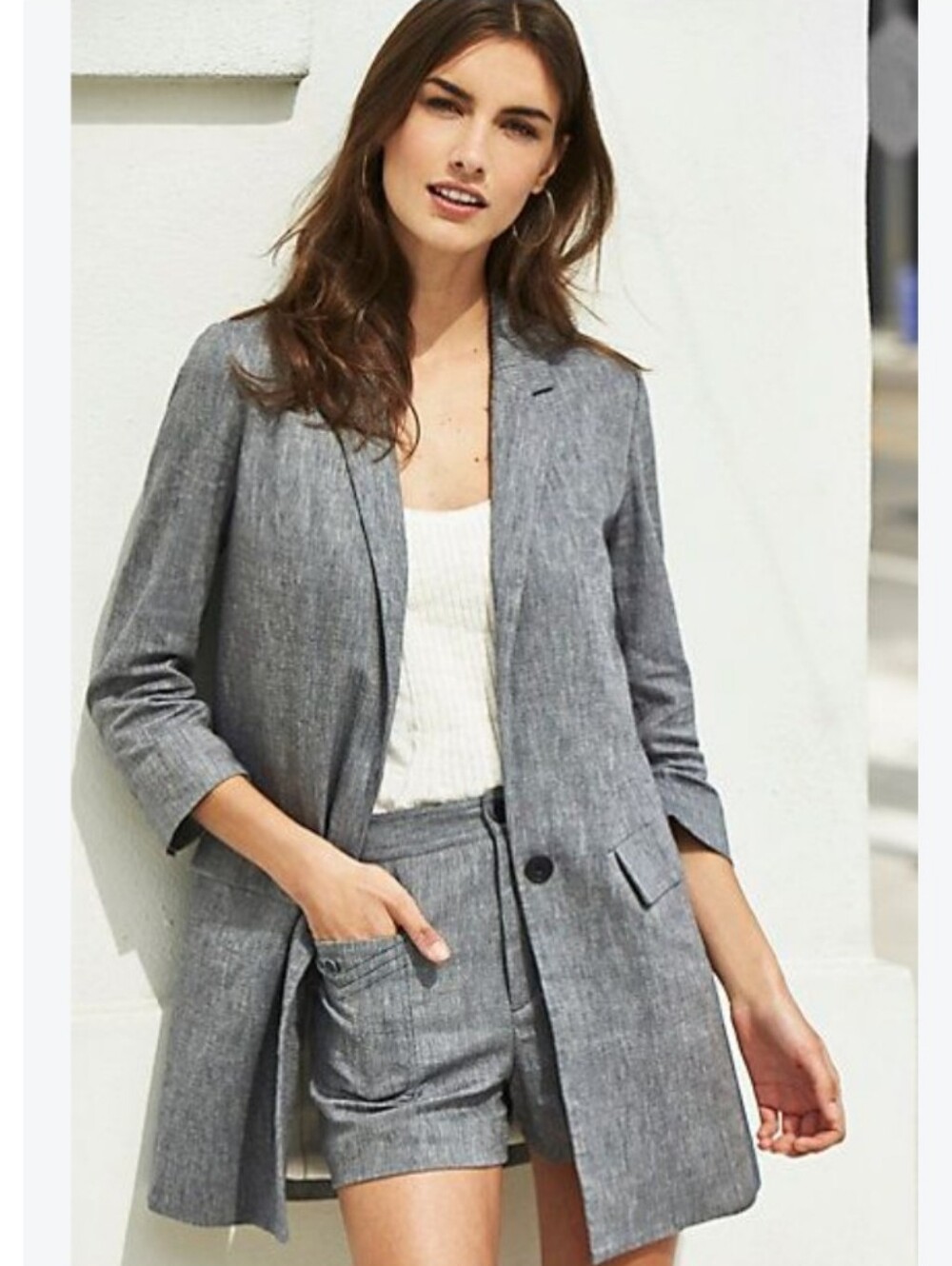 Anthropologie Cartonnier Linen-Blend One-Button Long Blazer Size S